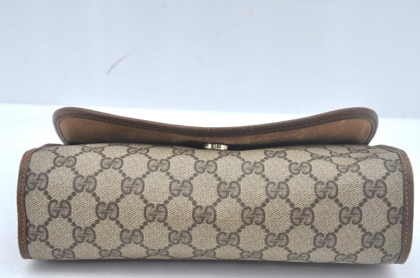 Authentic GUCCI Web Sherry Line GG Clutch Bag PVC Leather Brown Junk L0591