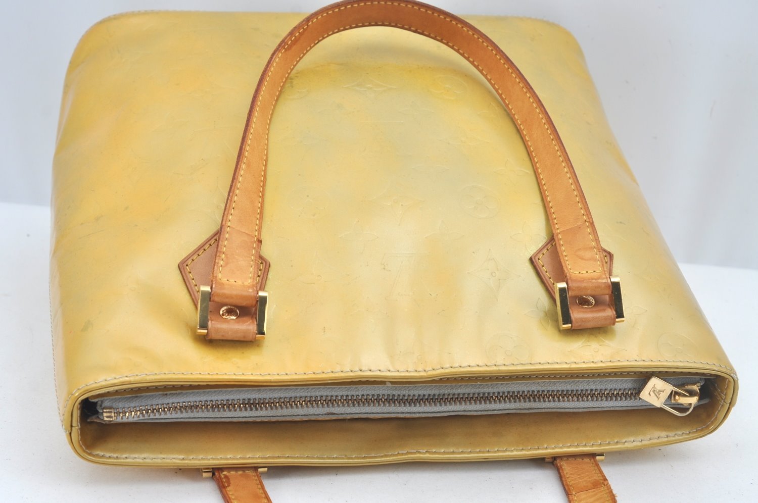 Authentic Louis Vuitton Vernis Houston Shoulder Hand Bag Yellow M91055 LV L0607