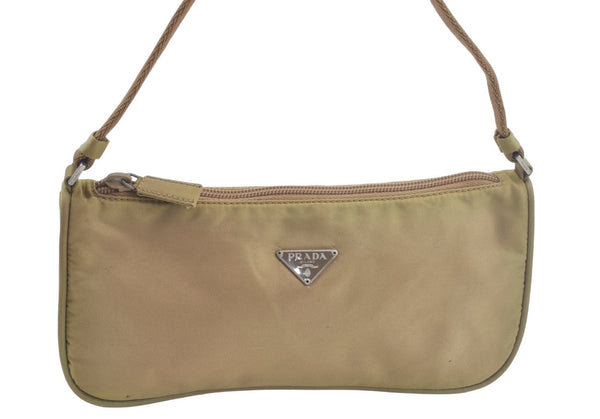 Authentic PRADA Nylon Tessuto Hand Bag Pouch Purse Beige L0616