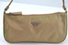 Authentic PRADA Nylon Tessuto Hand Bag Pouch Purse Beige L0616