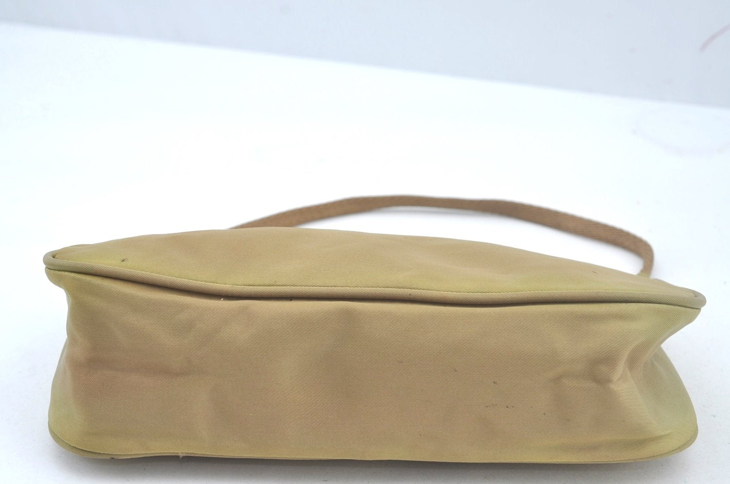 Authentic PRADA Nylon Tessuto Hand Bag Pouch Purse Beige L0616