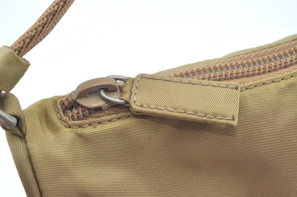 Authentic PRADA Nylon Tessuto Hand Bag Pouch Purse Beige L0616