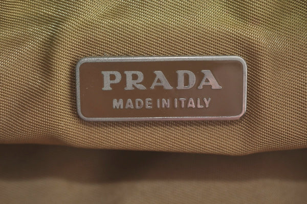 Authentic PRADA Nylon Tessuto Hand Bag Pouch Purse Beige L0616