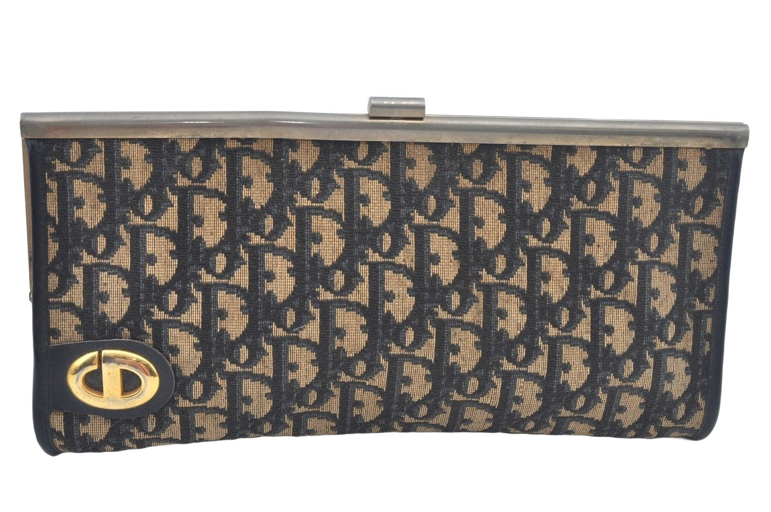 Authentic Christian Dior Trotter Clutch Bag Purse Canvas Leather Blue L0619