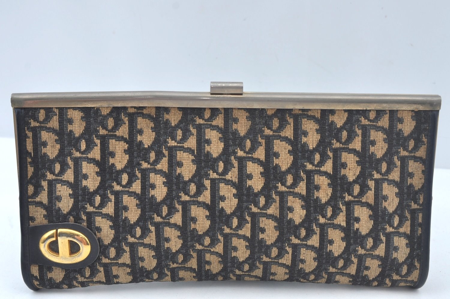 Authentic Christian Dior Trotter Clutch Bag Purse Canvas Leather Blue L0619