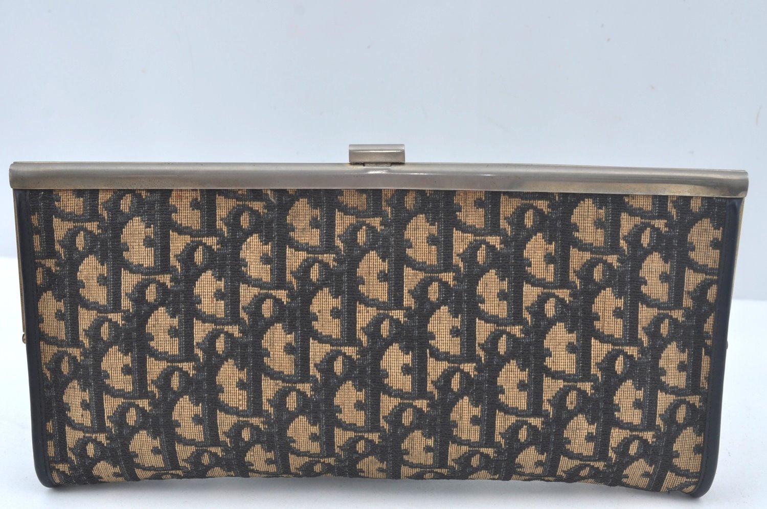 Authentic Christian Dior Trotter Clutch Bag Purse Canvas Leather Blue L0619