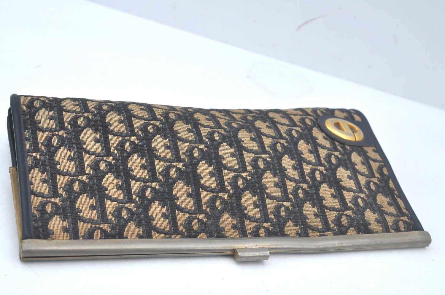 Authentic Christian Dior Trotter Clutch Bag Purse Canvas Leather Blue L0619