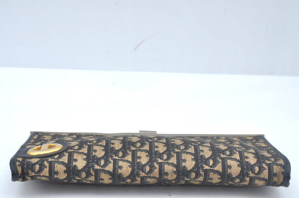 Authentic Christian Dior Trotter Clutch Bag Purse Canvas Leather Blue L0619
