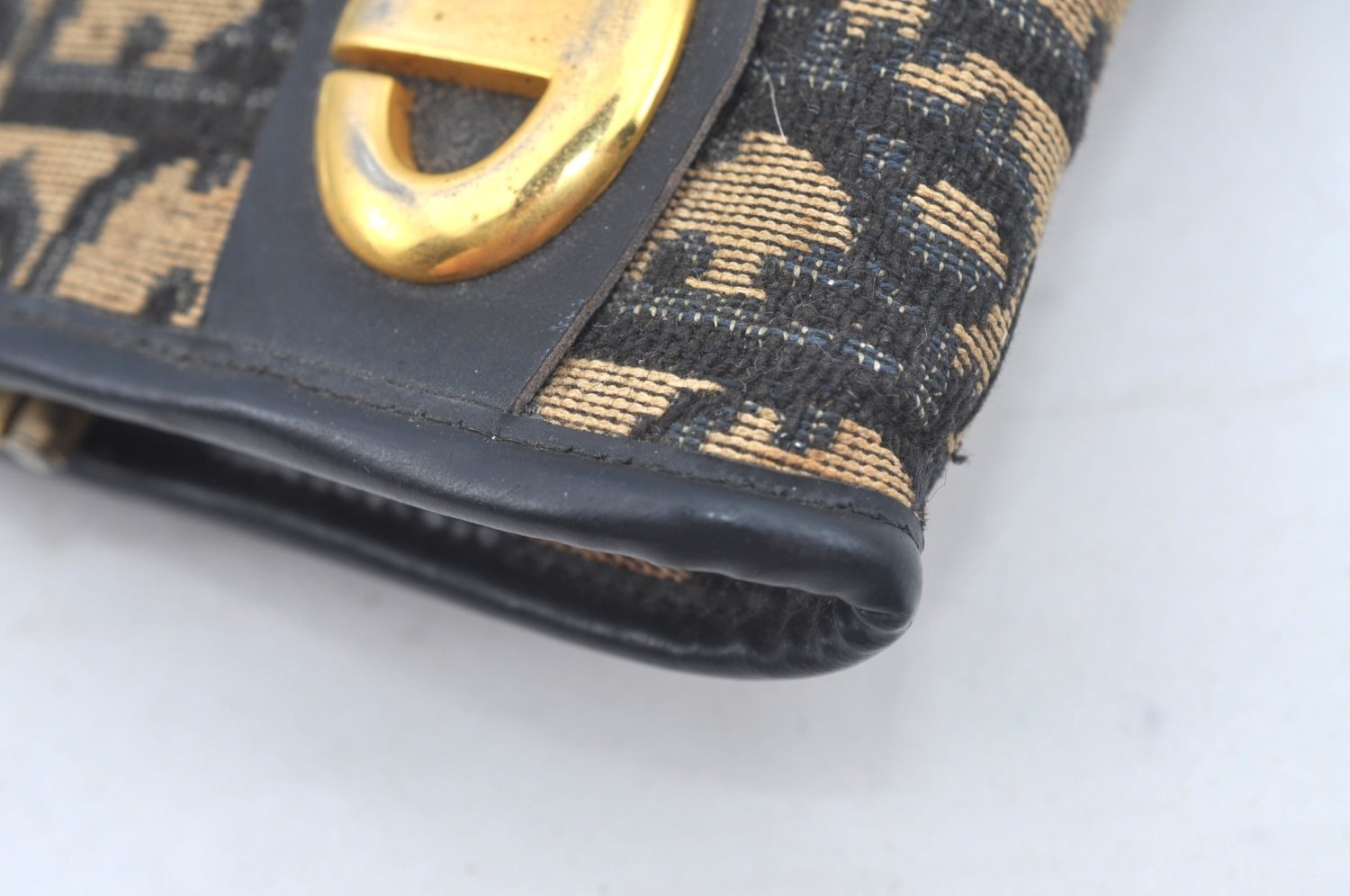 Authentic Christian Dior Trotter Clutch Bag Purse Canvas Leather Blue L0619