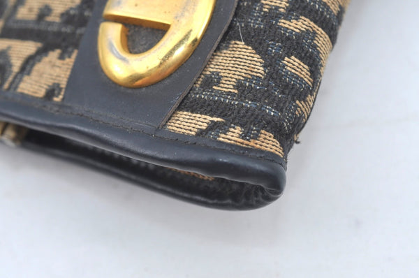 Authentic Christian Dior Trotter Clutch Bag Purse Canvas Leather Blue L0619