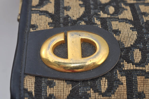 Authentic Christian Dior Trotter Clutch Bag Purse Canvas Leather Blue L0619