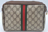 Authentic GUCCI Web Sherry Line Clutch Hand Bag Purse GG PVC Leather Brown L0620