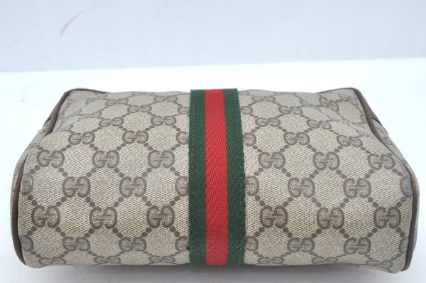 Authentic GUCCI Web Sherry Line Clutch Hand Bag Purse GG PVC Leather Brown L0620