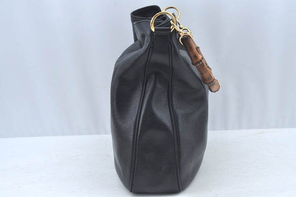 Authentic GUCCI Bamboo 2way Sholuder Bag Leather Black Junk L0622