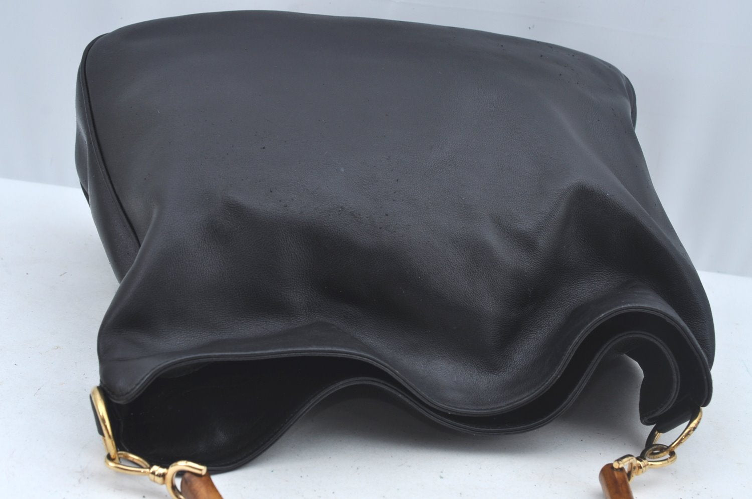 Authentic GUCCI Bamboo 2way Sholuder Bag Leather Black Junk L0622