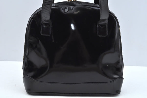 Authentic GUCCI Bamboo Shoulder Bag Enamel Leather Black  L0626