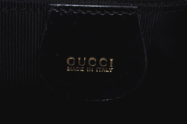 Authentic GUCCI Bamboo Shoulder Bag Enamel Leather Black  L0626