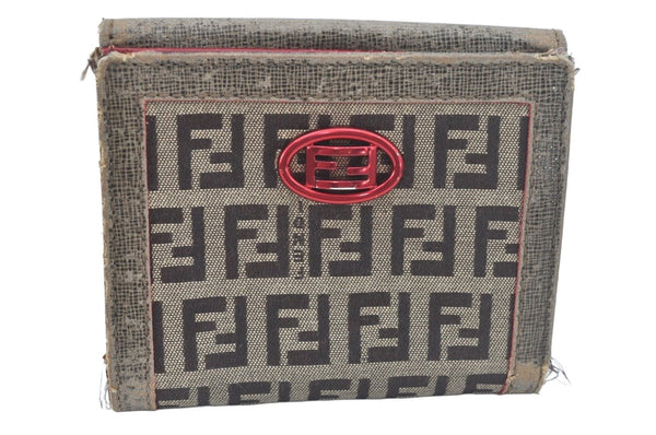 Authentic FENDI Zucchino Bifold Wallet Purse Canvas Leather Brown L0629