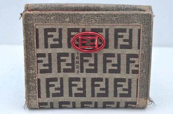 Authentic FENDI Zucchino Bifold Wallet Purse Canvas Leather Brown L0629