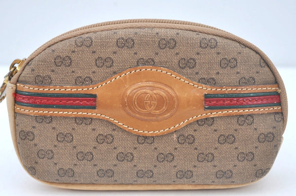 Authentic GUCCI Web Sherry Line Pouch Purse GG PVC Leather Brown L0630