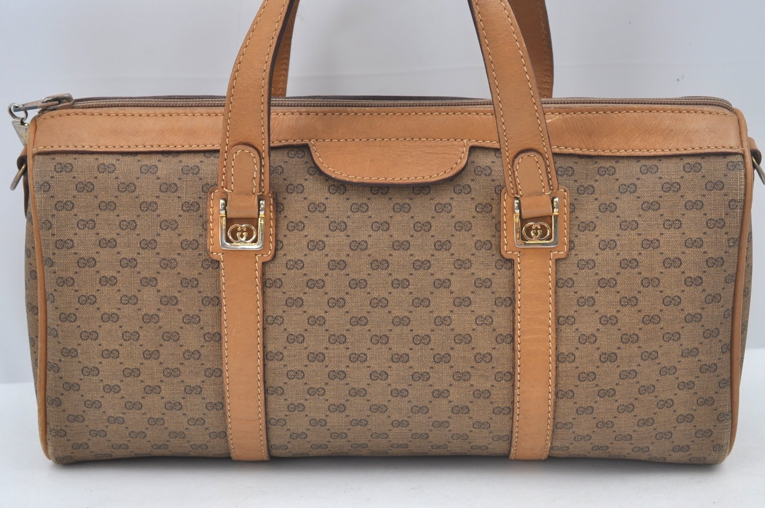 Auth GUCCI Micro GG PVC Leather 2Way Shoulder Cross Body Hand Bag Brown L0632