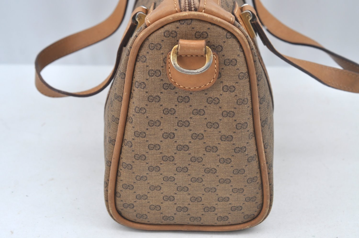 Auth GUCCI Micro GG PVC Leather 2Way Shoulder Cross Body Hand Bag Brown L0632