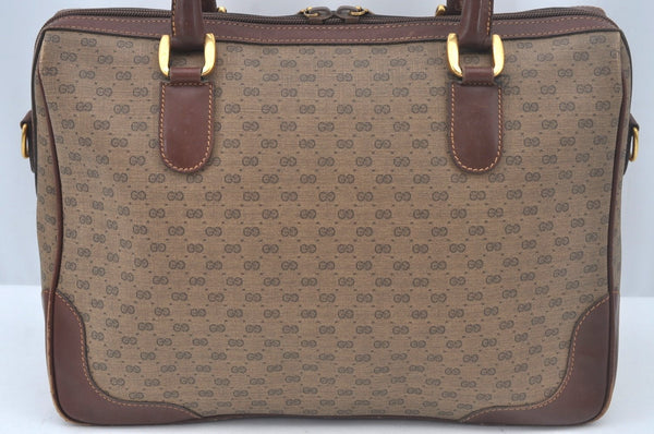 Authentic GUCCI Micro GG PVC Leather Hand Boston Bag Brown Junk L0633