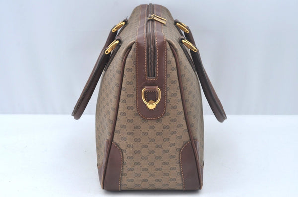Authentic GUCCI Micro GG PVC Leather Hand Boston Bag Brown Junk L0633