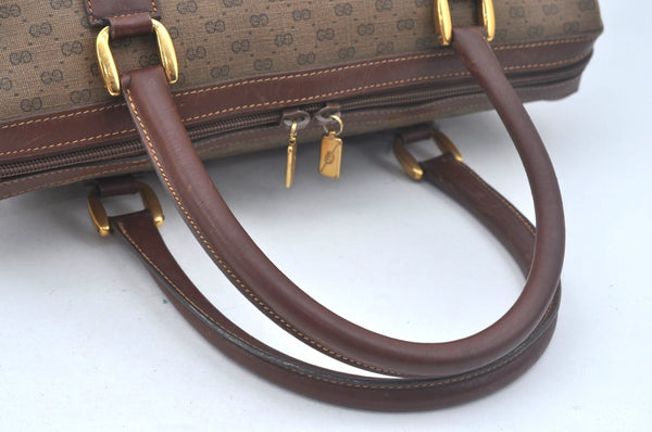 Authentic GUCCI Micro GG PVC Leather Hand Boston Bag Brown Junk L0633