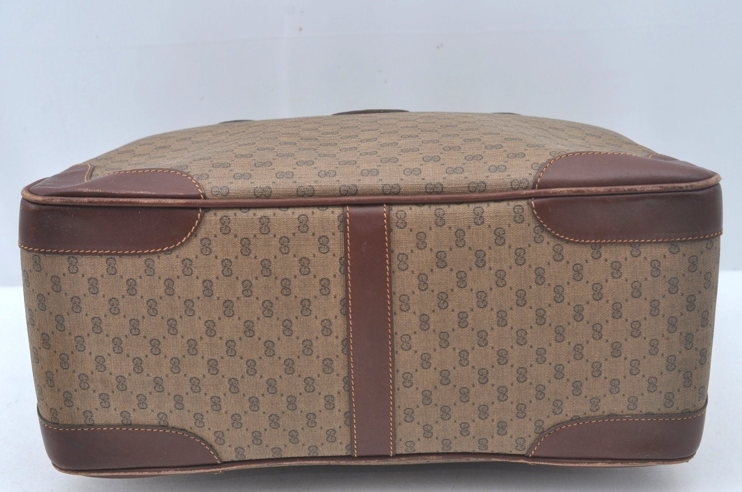 Authentic GUCCI Micro GG PVC Leather Hand Boston Bag Brown Junk L0633