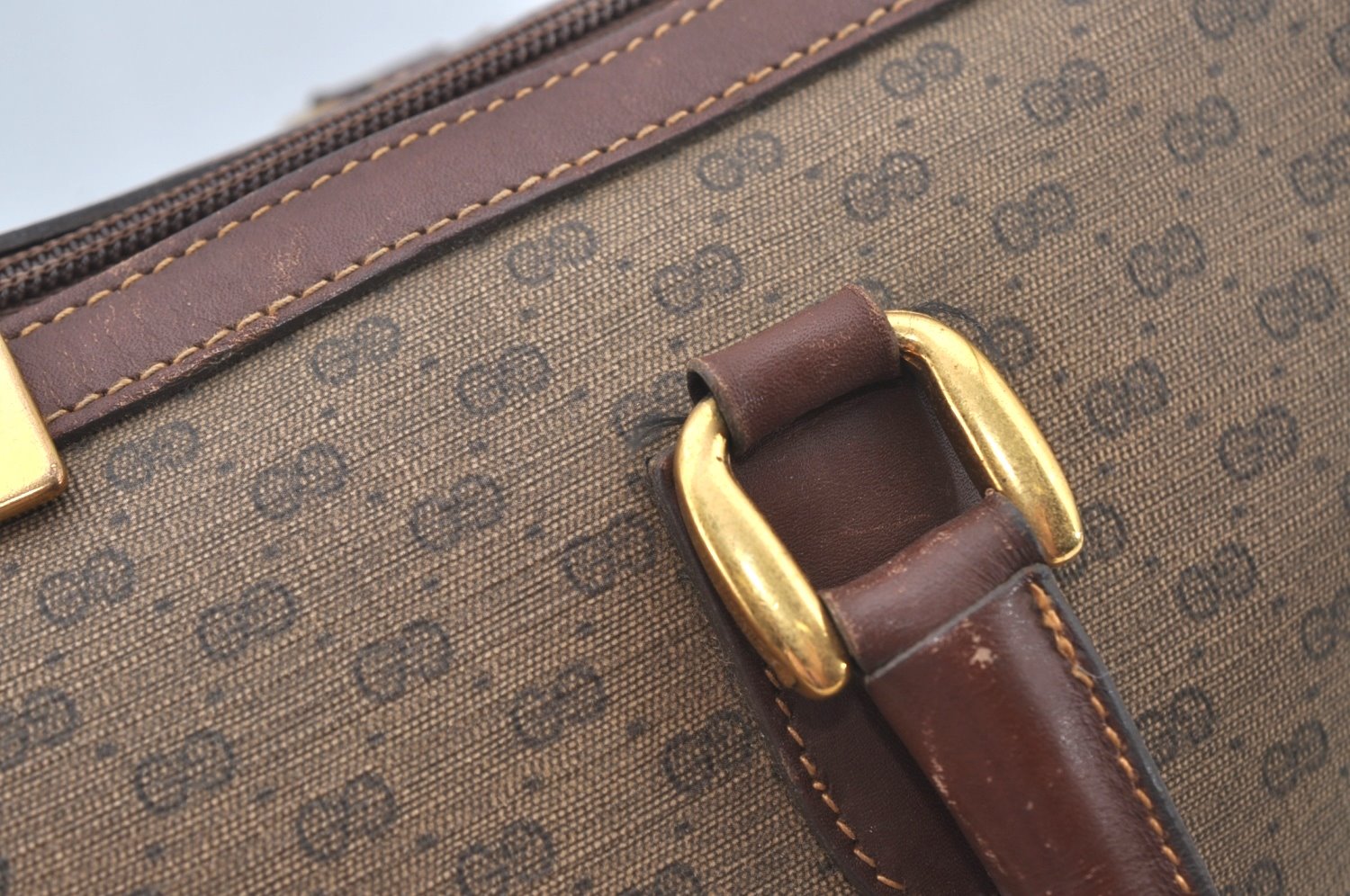 Authentic GUCCI Micro GG PVC Leather Hand Boston Bag Brown Junk L0633