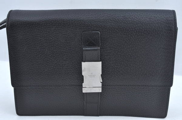 Authentic GUCCI Clutch Hand Bag Purse Leather 131213 Black Junk L0640