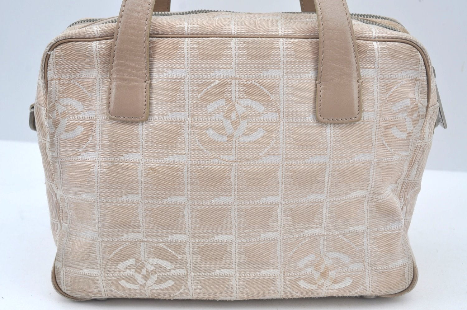 Auth CHANEL New Travel Line 2Way Shoulder Hand Bag Nylon Leather Beige L0644