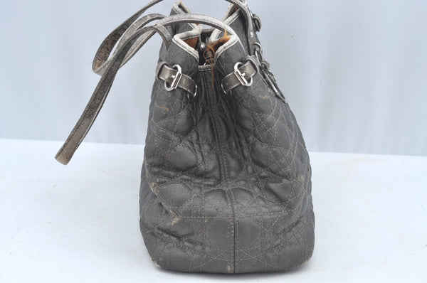Authentic Christian Dior Cannage PVC Shoulder Tote Bag Gray Leather CD L0645