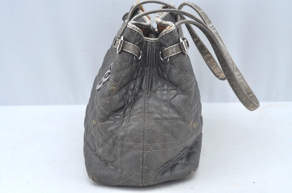 Authentic Christian Dior Cannage PVC Shoulder Tote Bag Gray Leather CD L0645