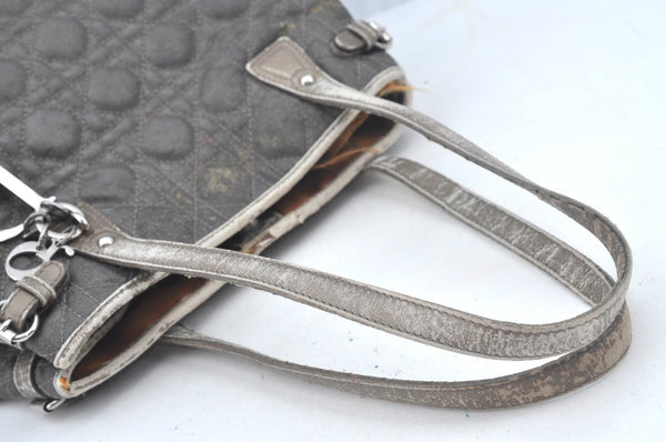 Authentic Christian Dior Cannage PVC Shoulder Tote Bag Gray Leather CD L0645