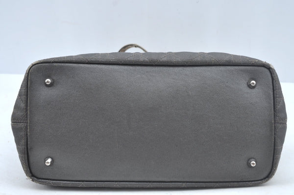 Authentic Christian Dior Cannage PVC Shoulder Tote Bag Gray Leather CD L0645