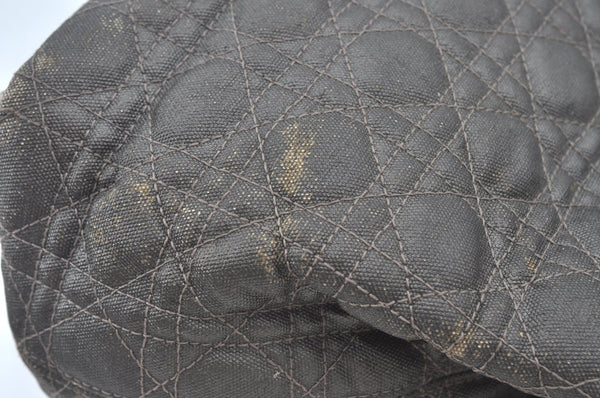 Authentic Christian Dior Cannage PVC Shoulder Tote Bag Gray Leather CD L0645