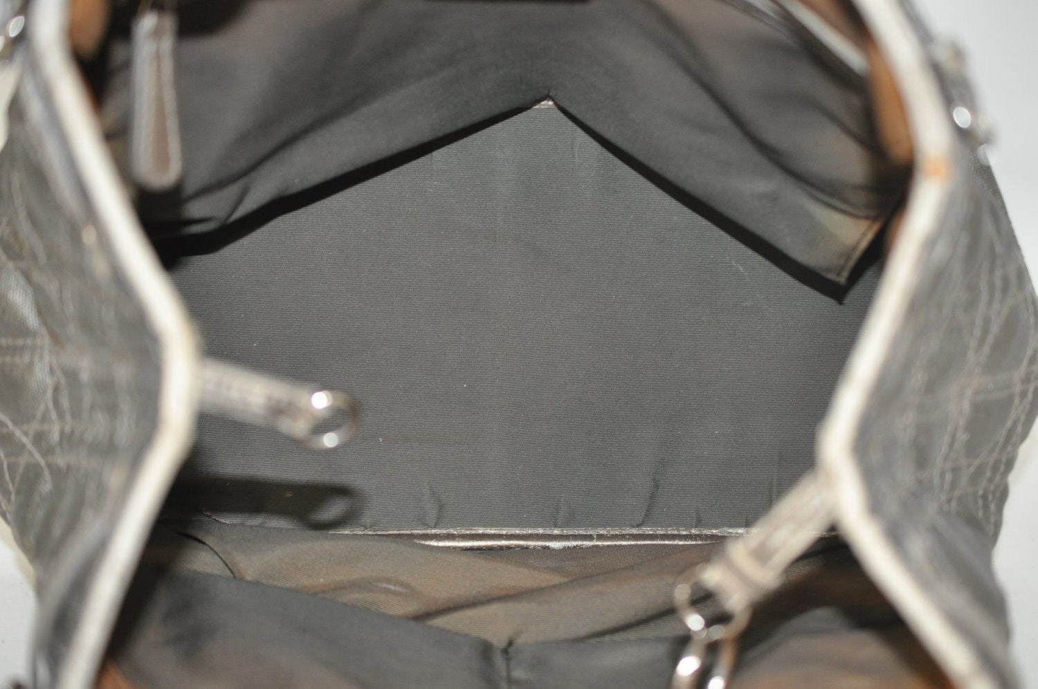 Authentic Christian Dior Cannage PVC Shoulder Tote Bag Gray Leather CD L0645