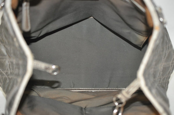 Authentic Christian Dior Cannage PVC Shoulder Tote Bag Gray Leather CD L0645