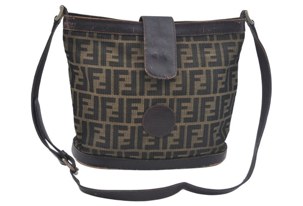 Authentic FENDI Zucca Shoulder Cross Body Bag Canvas Leather Brown L0646