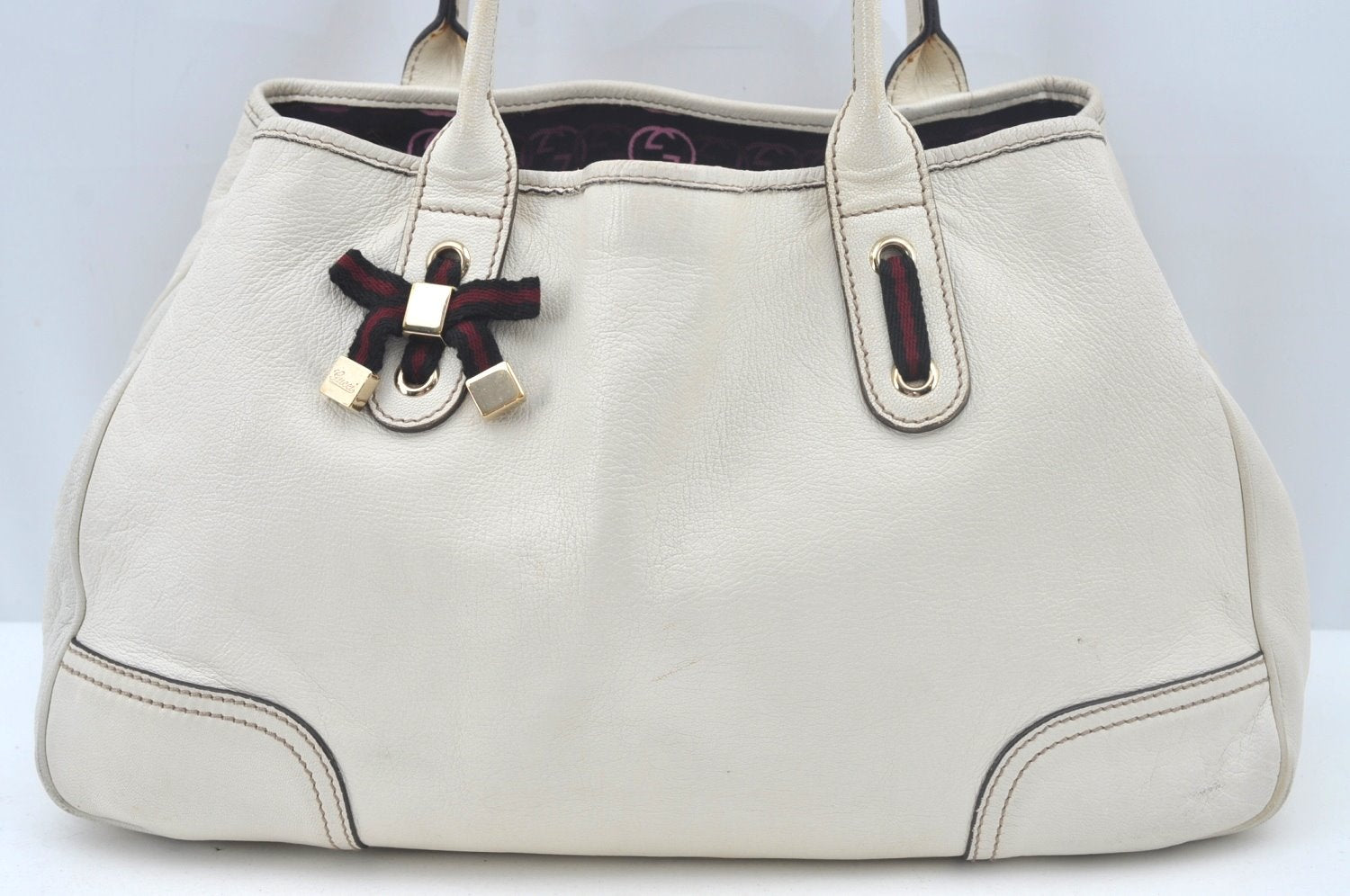 Authentic GUCCI Princy Leather Shoulder Tote Bag 163805 White L0647
