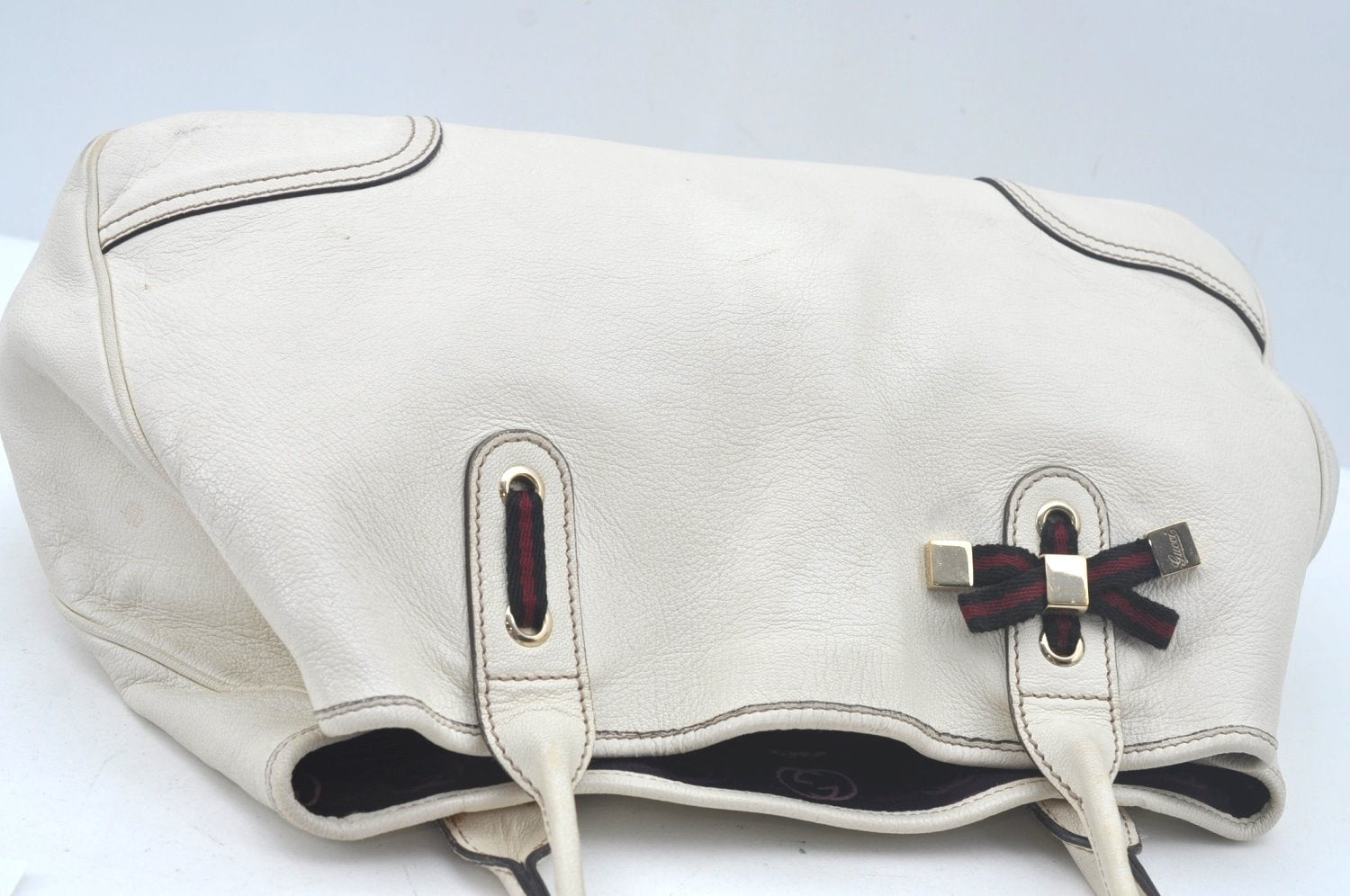 Authentic GUCCI Princy Leather Shoulder Tote Bag 163805 White L0647