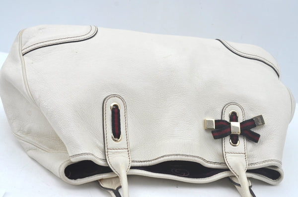 Authentic GUCCI Princy Leather Shoulder Tote Bag 163805 White L0647