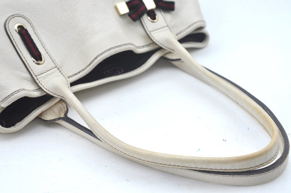 Authentic GUCCI Princy Leather Shoulder Tote Bag 163805 White L0647