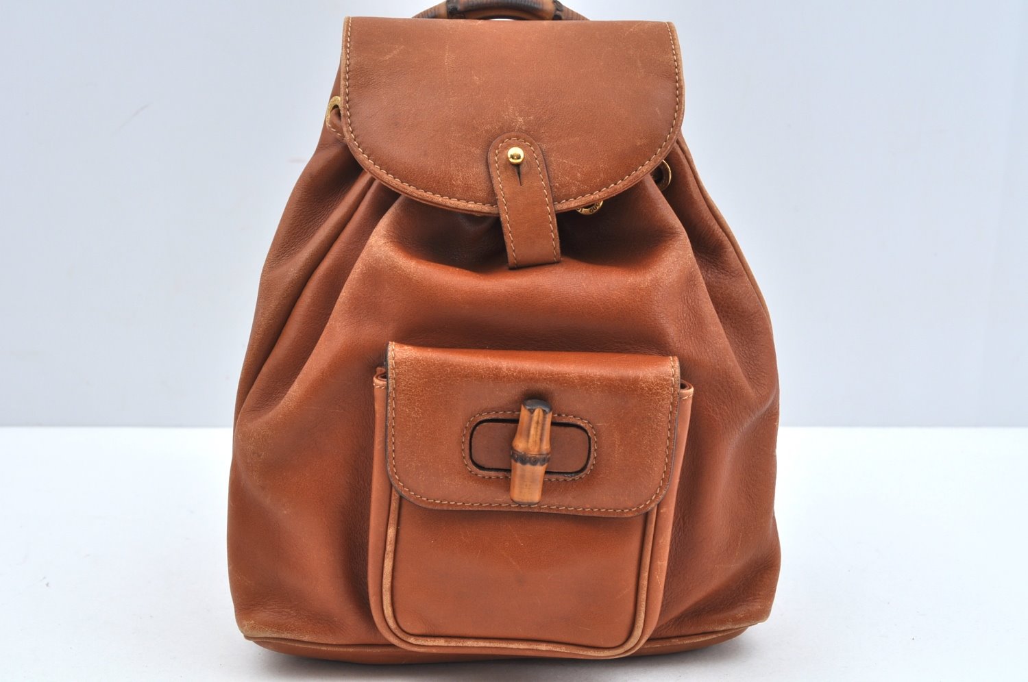 Authentic GUCCI Bamboo Backpack Leather Brown L0651