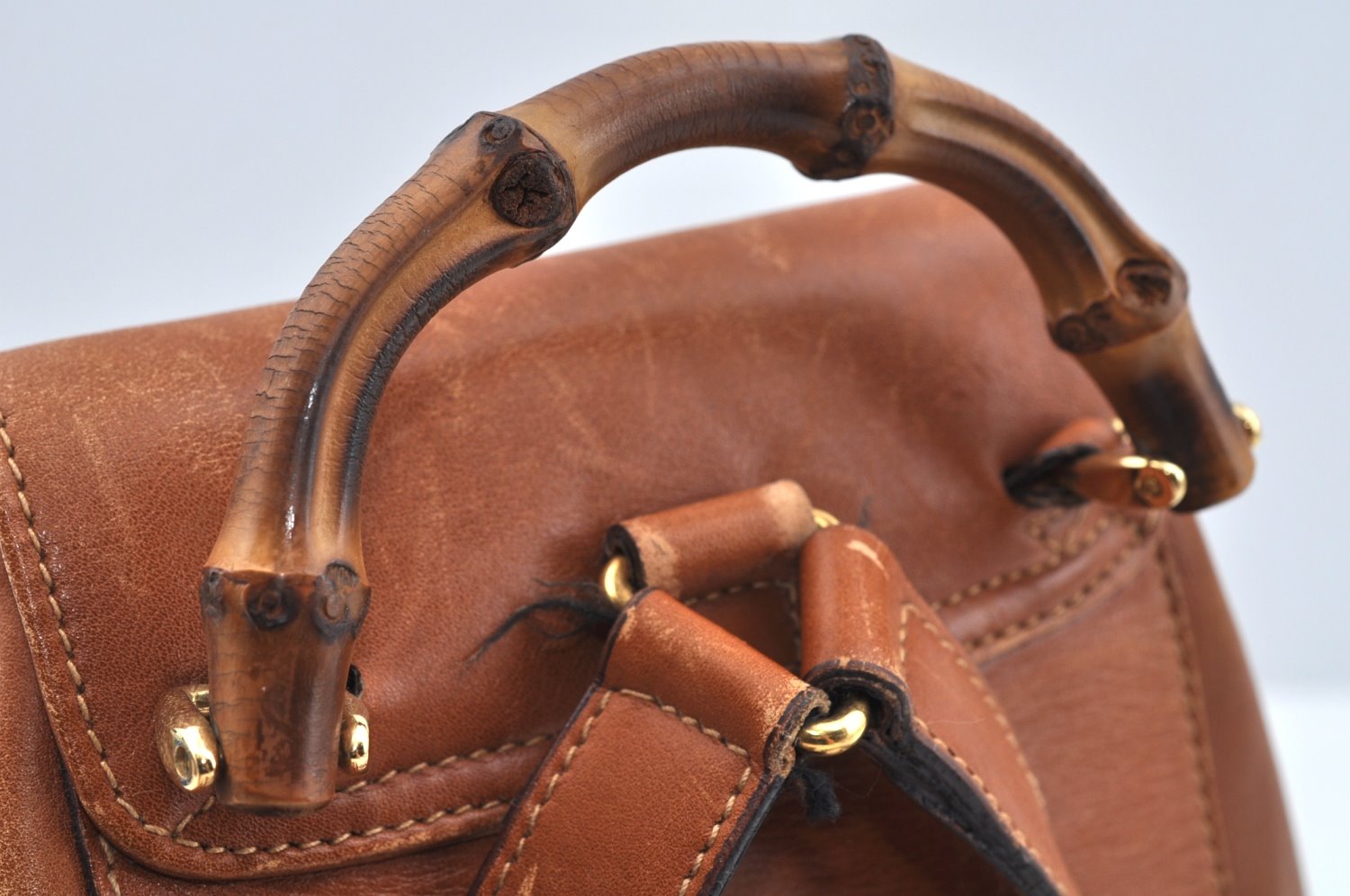 Authentic GUCCI Bamboo Backpack Leather Brown L0651