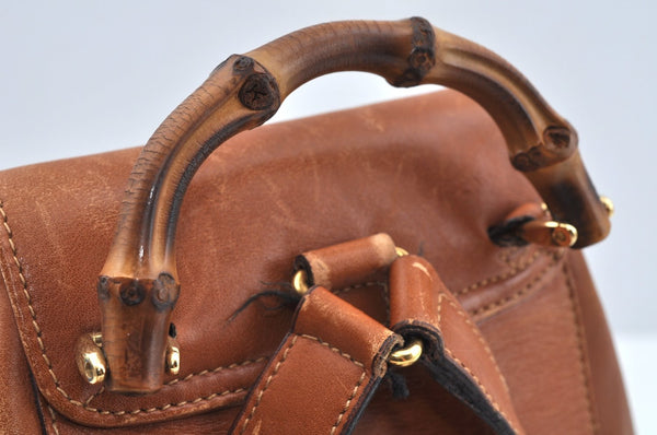 Authentic GUCCI Bamboo Backpack Leather Brown L0651