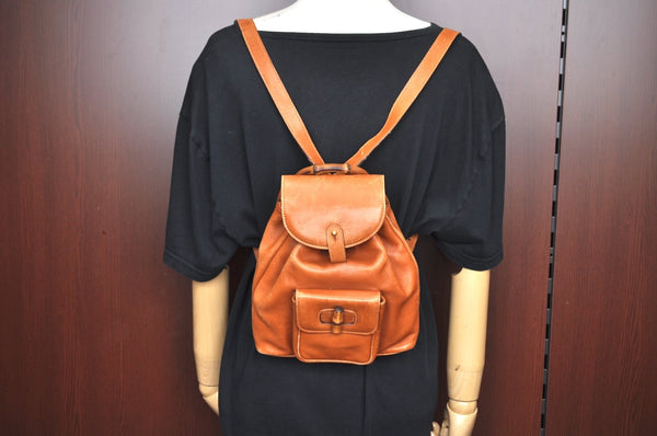 Authentic GUCCI Bamboo Backpack Leather Brown L0651