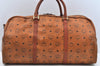 Authentic MCM Visetos Leather Vintage Boston Bag Brown L0655